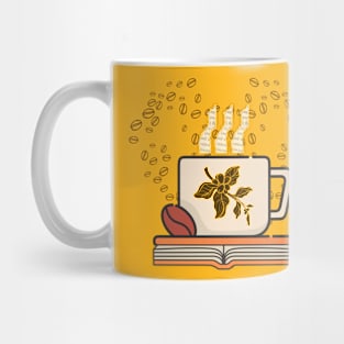 Coffee and reading - a cup of coffee placed on top of an open book Mug